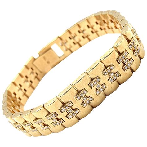 hermes 80s gold bracelet with buckle and diamonds|hermes h bracelets.